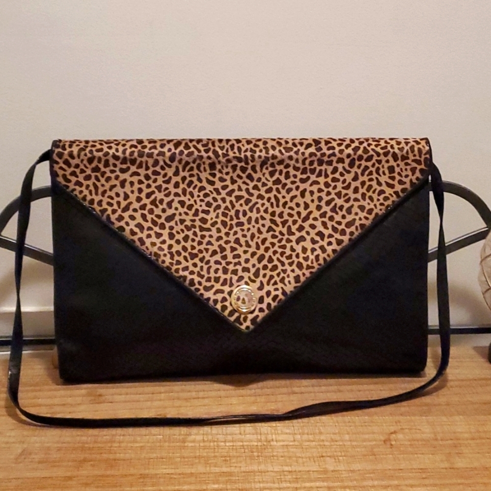 Gabbrielli Leopard & Leather Large Clutch Bag